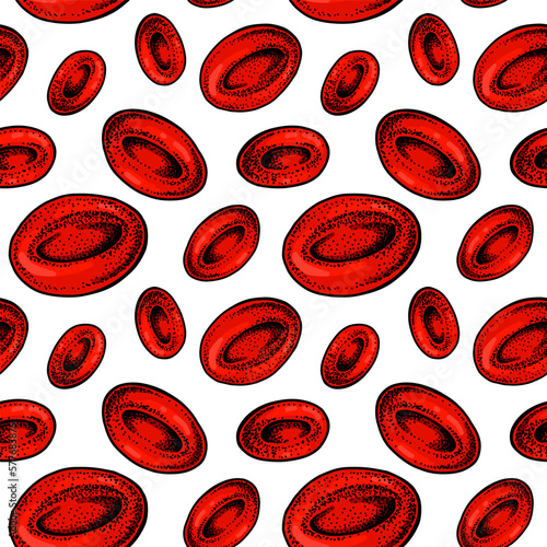 Red Blood cells seamless pattern. Hand drawn erythrocytes. Scientific biology illustration in sketch style