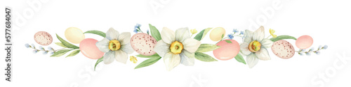 Happy Easter vector watercolor hand painted border.