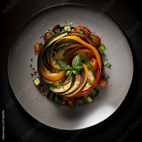 Photorealistic Gourmet Dish, Ratatouille, Topview Perspective - Generative AI