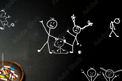 Bullying, boy and girl mistreating a classmate.