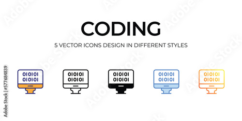 codingIcon Design in Five style with Editable Stroke. Line, Solid, Flat Line, Duo Tone Color, and Color Gradient Line. Suitable for Web Page, Mobile App, UI, UX and GUI design. photo