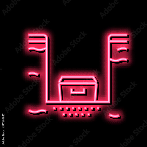 coffin in burial pit neon glow icon illustration