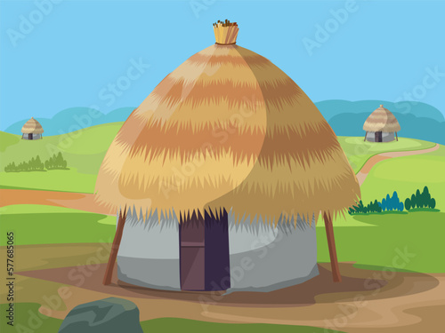 Indian village hut house, Indian village farmer cottage green agricultural land