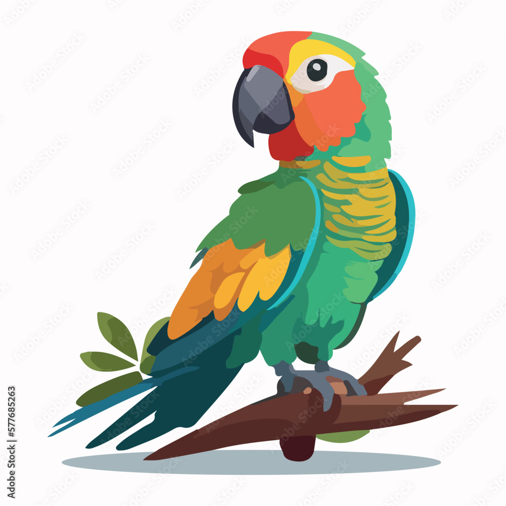 Cute parrot cartoon flat vector illustration with isolated background