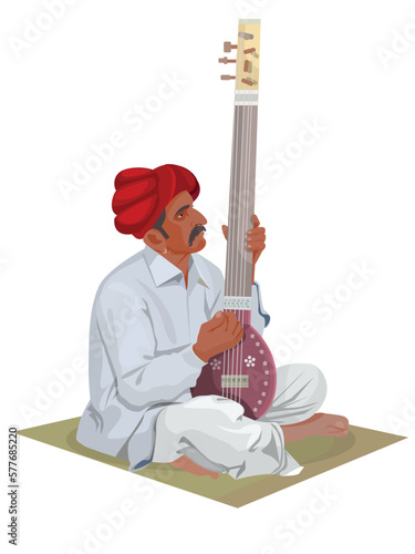 Indian folk musician, Vector design of artist playing folk music