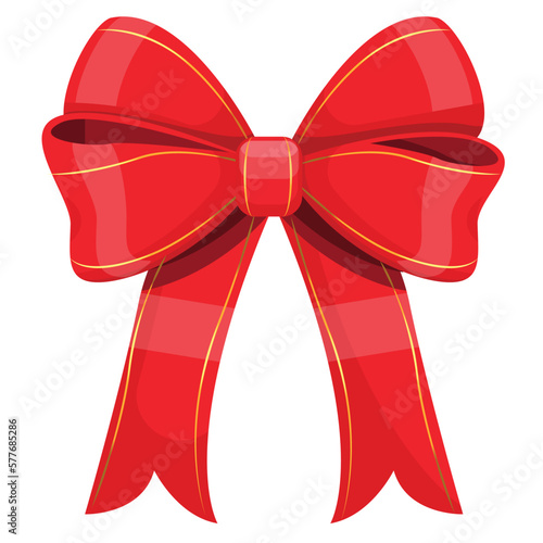 Red Bow, Realistic red bow made of satin ribbon, Vector isolated bow for the design of compositions, and illustration. Use it as a clipart on a white or transparent background
