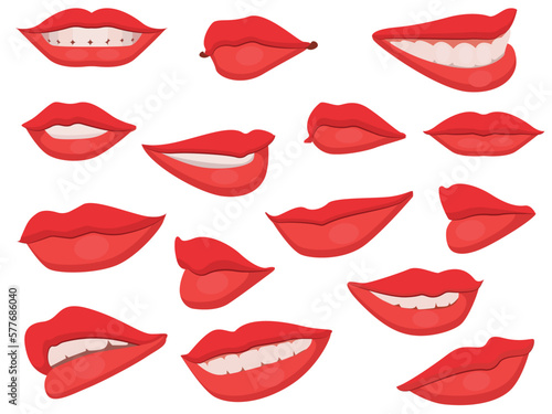 Red lips collection. lips expressing different emotions 