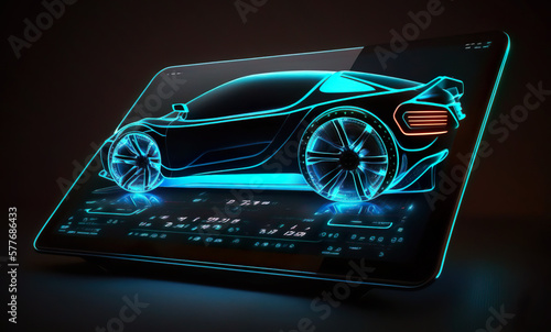 Car design on a tablet. In car design, it helps in the display, as further subtleties in the design can be easily implemented. AI generated illustration. © Czintos Ödön