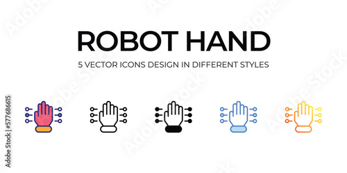 robotic hand Icon Design in Five style with Editable Stroke. Line  Solid  Flat Line  Duo Tone Color  and Color Gradient Line. Suitable for Web Page  Mobile App  UI  UX and GUI design.