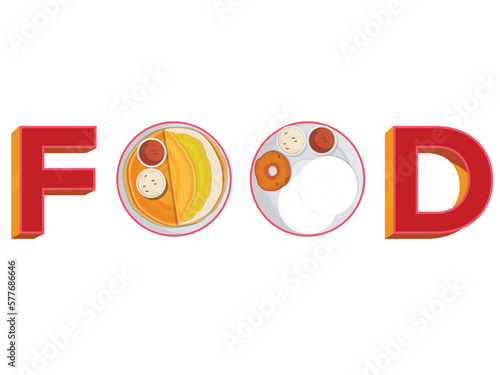 Indian Food Board Illustration, south Indian food idli vada, dosa