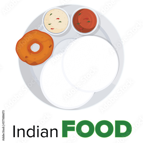 Indian Food Illustration, south indian food idli vada