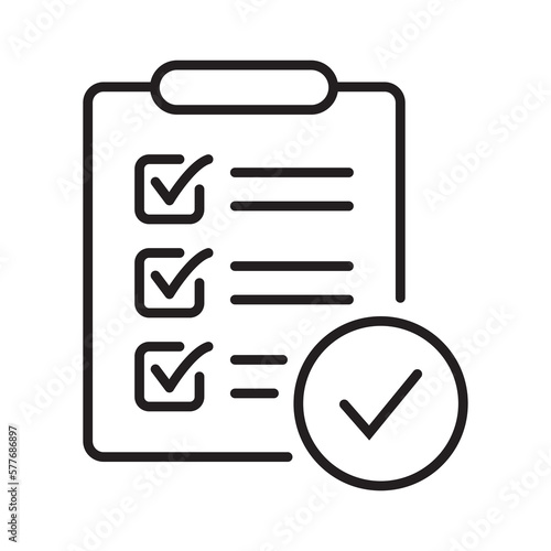 Clipboard with check mark icon in line style isolated on background. Checklist sign symbol for web site and app design. © Maksim