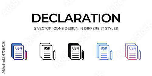 declaration Icon Design in Five style with Editable Stroke. Line, Solid, Flat Line, Duo Tone Color, and Color Gradient Line. Suitable for Web Page, Mobile App, UI, UX and GUI design.