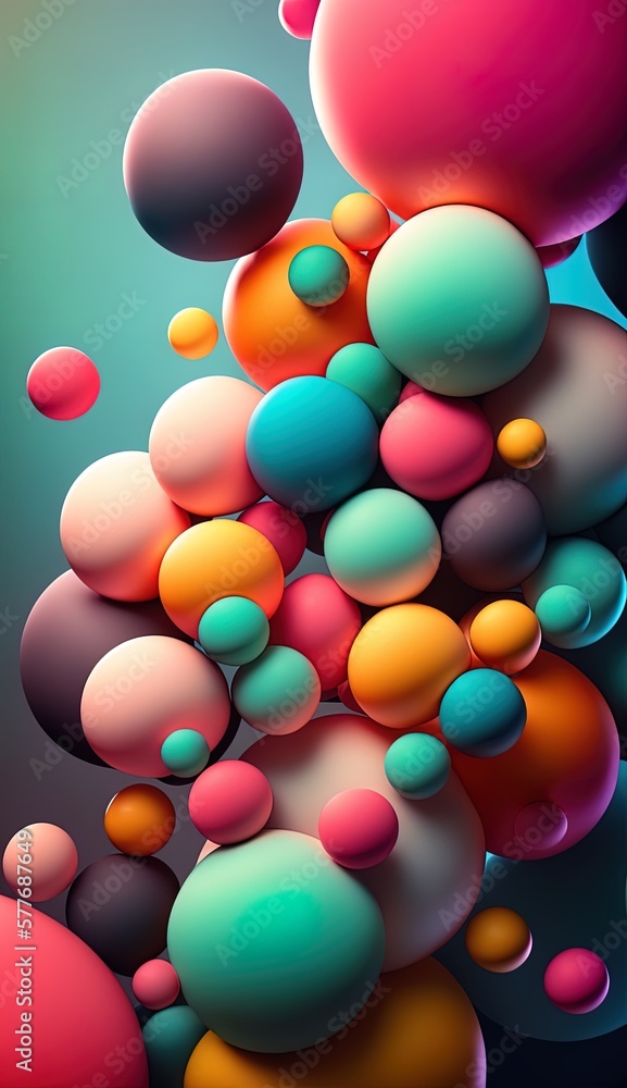 Abstract multicolored gradient background, bubble gum bubbles in pastel colors, AI generative