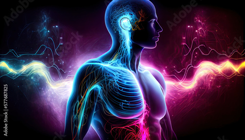 Human body flow of pranic energy - By Generative AI photo