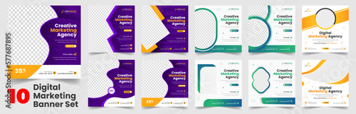 Big bundle mega collection set of 10 Item digital marketing social media post banner template. clean minimal editable square digital marketing web banner or business marketing post banner big set.  