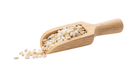 grain barley in wood scoop on transparent png