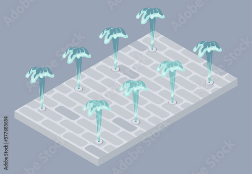 Isometric fountain with outdoor park cascade isolated vector illustration EPS10.