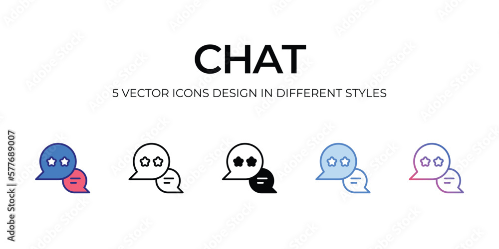 chat Icon Design in Five style with Editable Stroke. Line, Solid, Flat Line, Duo Tone Color, and Color Gradient Line. Suitable for Web Page, Mobile App, UI, UX and GUI design.