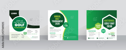 Golf tournament social media post template with annual advertisement web banner for golf club