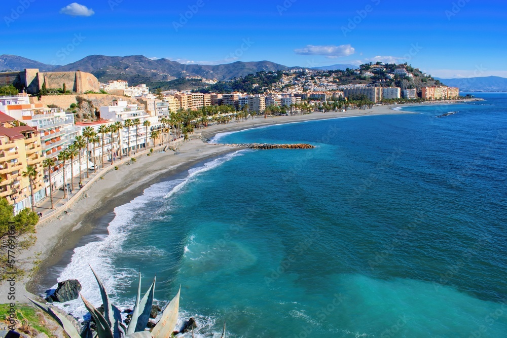 Almunecar, Spain, Costa del sol - Beautiful city and coast view - obrazy, fototapety, plakaty 