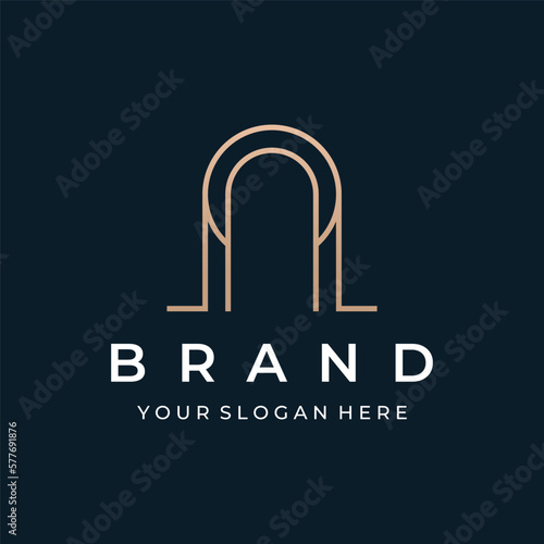 Abstract elements of arch line vector logo, for the construction of doors, windows, buildings and architecture. On a black and white isolated background.