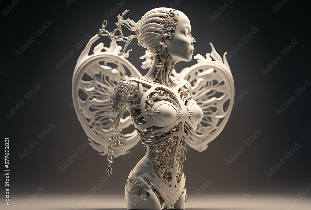 Mechanical android girl, a tangle of wires and technical elements ...