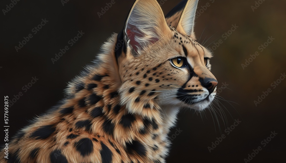 Naklejka premium Portrait of Serval Cat, Generative AI