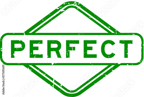 Grunge green perfect word rubber seal stamp on white background
