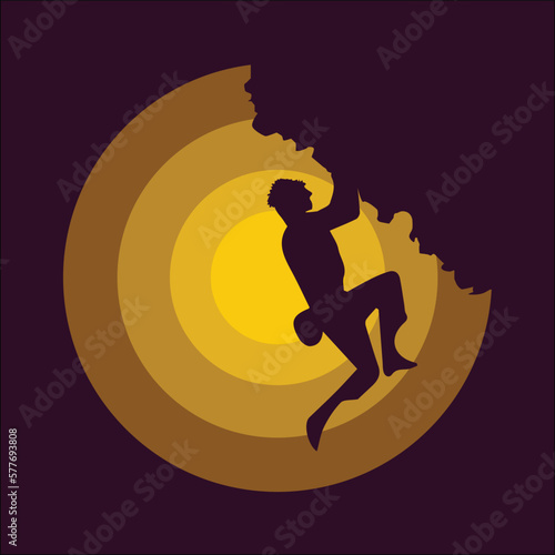 Silhouette Rappelling from Cliff. Beautiful aerial view of the mountains during a colorful and vibrant sunset or sunrise. Landscape, Success, climbing,