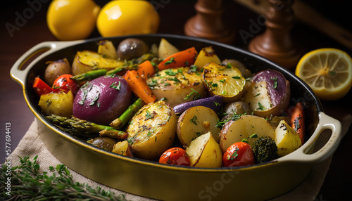 Roasted Vegetables with Potatoes, Carrots, Asparagus and Tomatoes