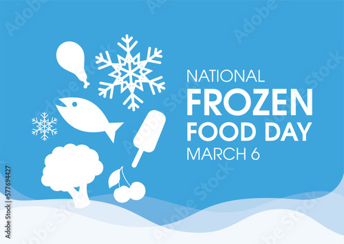 National Frozen Food Day vector illustration. Frozen food white simple icon set on a blue background. March 6 every year. Important day