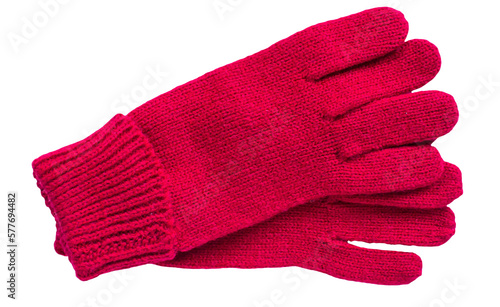 Pair of red woolen glove on a transparent background. Gloves png. photo