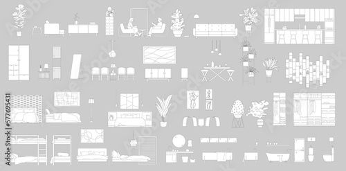 Collection of flat vector illustrations of furniture ideal for architectural design and design