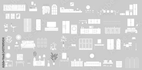 Collection of flat vector illustrations of furniture ideal for architectural design and design	