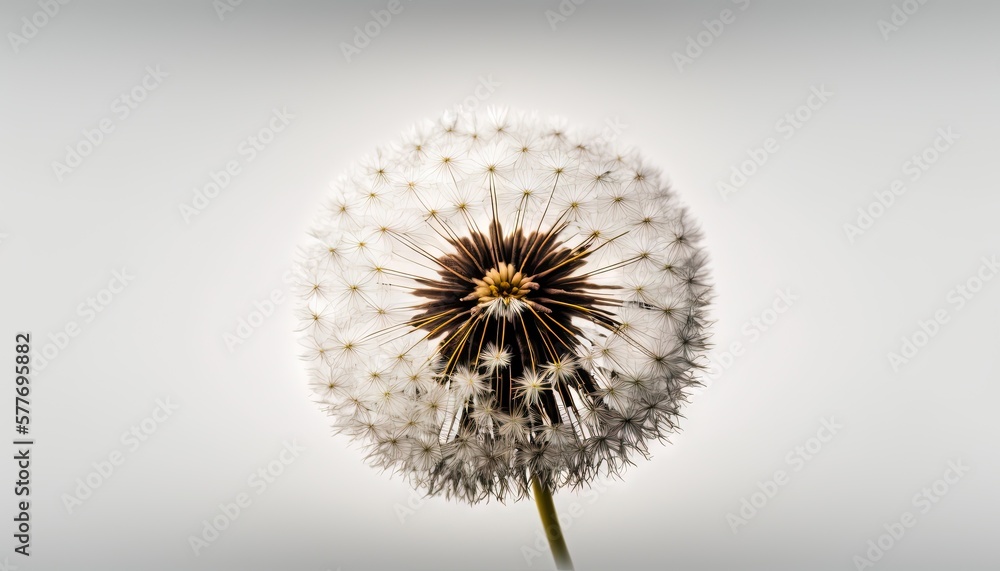  a white dandelion with a brown center on a white background.  generative ai