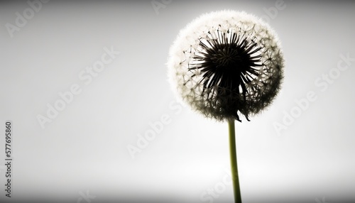  a dandelion with a white background and a gray sky.  generative ai