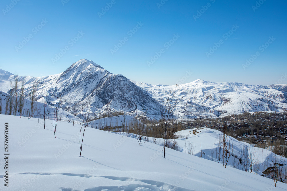 Steep mountain slopes and pure snow