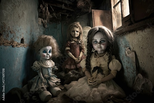 Scary dolls in the abondoned building