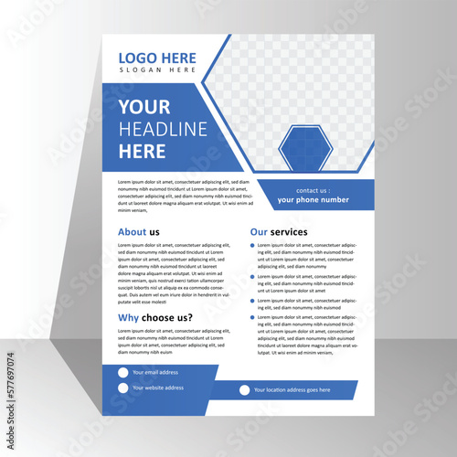 modern brochure flyer design template, poster business leaflets presentation pamphlet annual, a4 print layout with colorful blue color vector illustration. Corporate flyer template design with image.