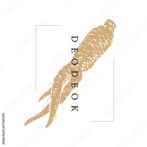 A luxurious gold deodeok vector illustration drawing is placed independently of the line frame.