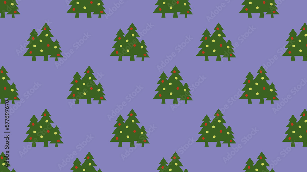 Obraz premium pattern. Image of green Christmas trees with balls on pastel blue purple backgrounds. Symbol of New Year and Christmas. template for overlaying on surface. Horizontal image. 3d image. 3d rendering