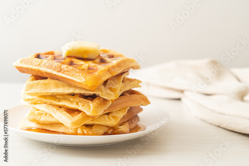 waffle stack with butter and honey