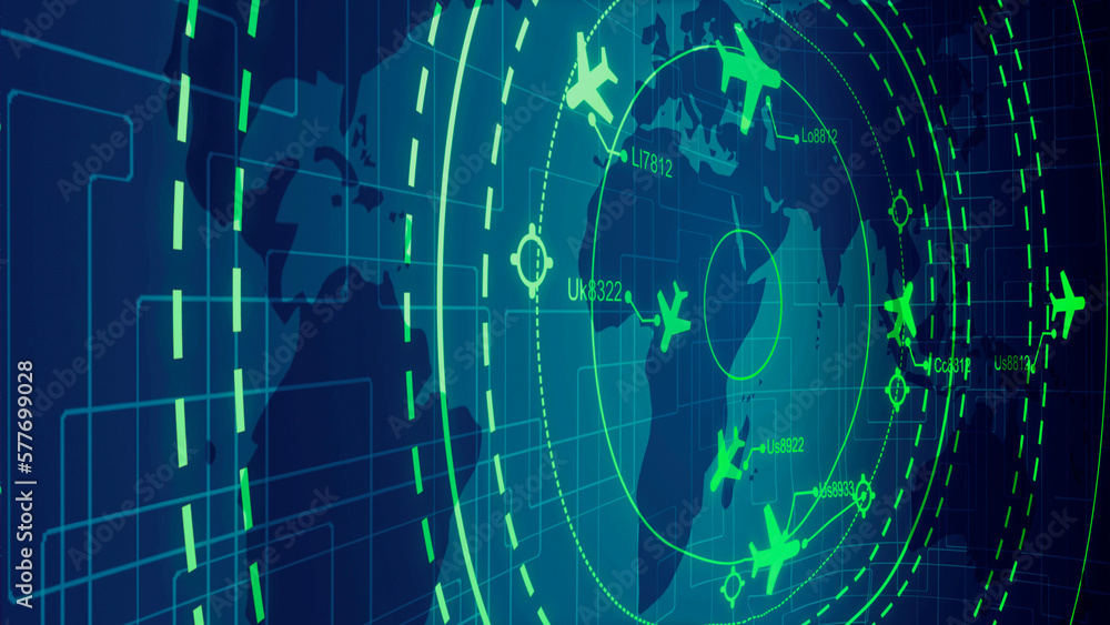 Obraz premium Simulation screen showing various flights for transportation and passengers.