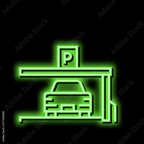 car on place of parking neon glow icon illustration