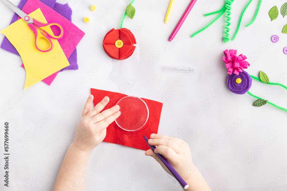 Handmade felt flowers craft with kids women's mother's day gift present hands step by step Handmade felt flowers craft with kids women's mother's day gift present hands step by step