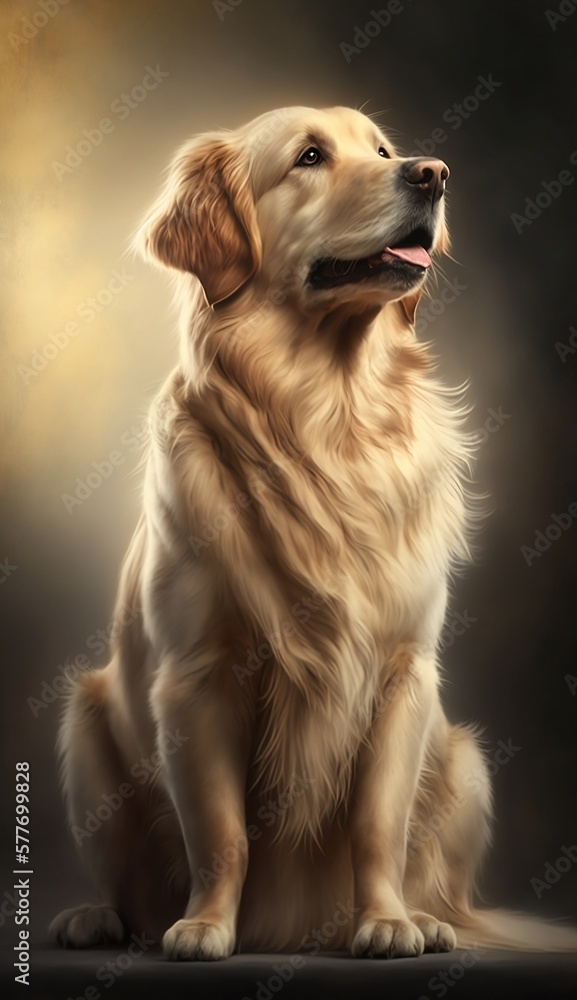 Golden retriever dog portrait plain background full body - generative AI Golden retriever dog portrait plain background full body - generative AI