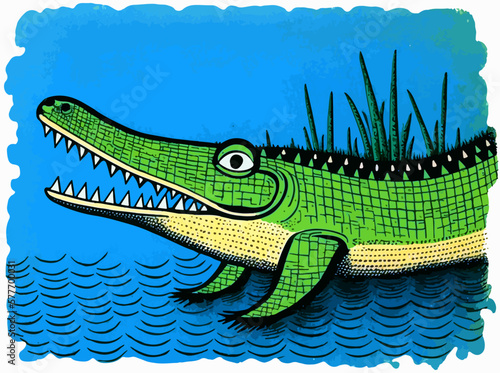 Krokodil Illustration grün blau