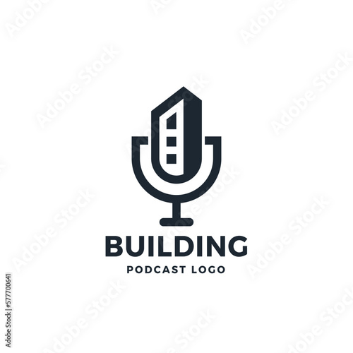 Building Podcast Logo Vector Icon Illustration