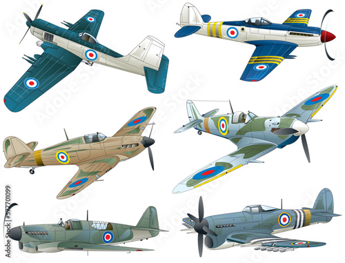 6 types of Great Britain single propeller fighter plane collection (vector. eps. png. jpeg)	